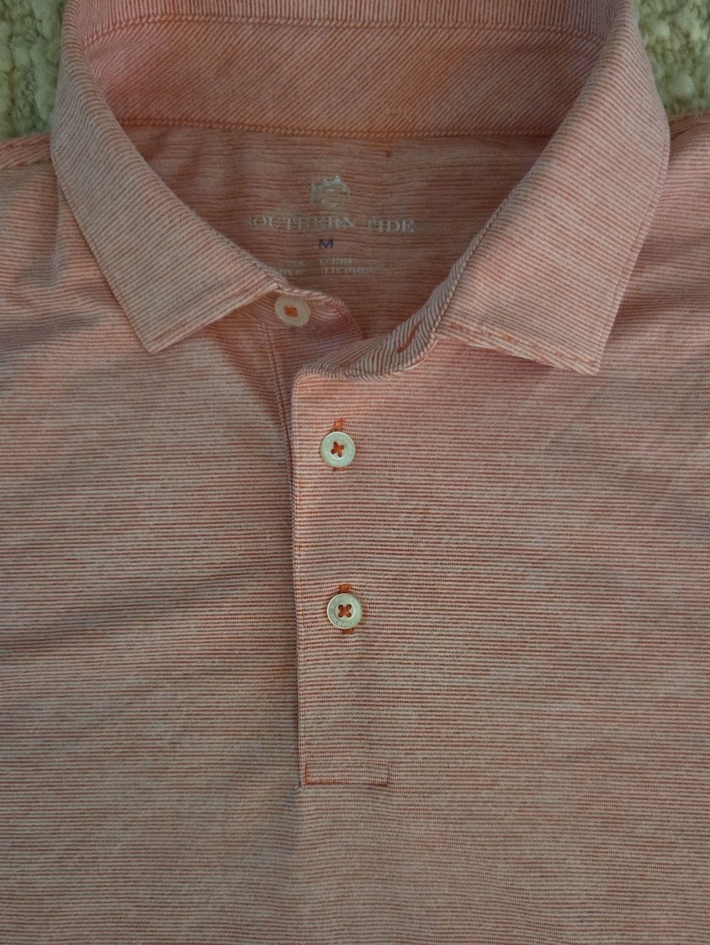 Southern Tide Men's M Orange Coral Micro Stripe Performance Golf Polo Shirt M